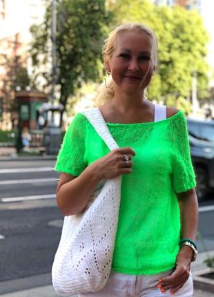 Топ кофта туника неоновая салатовая angelamasterica туніка вязана светр павутинка свитер паутинка