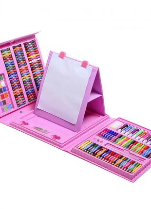 Набір для малювання та творчості у валізці з мольбертом super mega art set 208 предметів рожевий