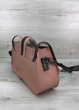 Прозрачная женская сумка клатч через плечо с косметичкой розовая пудровая силиконовая мини сумочка3 фото
