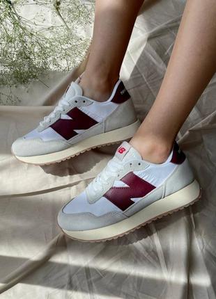 New balance 237 white burgundy новинка жіночі трендові кросівки баланс білі бордові демісезон крутые женские кроссовки белые бордовые бренд