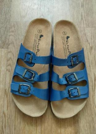 Ортопедические кожаные шлепанцы сланцы с ортопедической стелькой и регулирующими пряжками