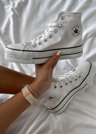 Converse comme des garçons play white hight жіночі білі високі кеді конверс з сердечком на високій підошві білі високі кеди на високій платформі8 фото