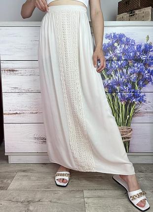 М'яка молочна спідниця з мереживом в підлогу 1+1=3