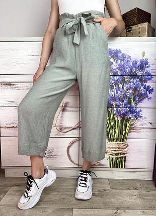 Фісташкові штани кюлоти 67% віскози на високій посадці 1+1=3