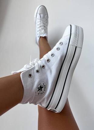 Converse comme des garçons play white hight platform білі високі кеді конверс з сердечком на високій платформі білі високі кеди на високій підошві8 фото