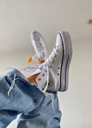 Converse chuk taylor high sole white жіночі білі кеді конверс на високій підошві білі кеди на високій платформі7 фото