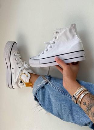 Converse chuk taylor high sole white жіночі білі кеді конверс на високій підошві білі кеди на високій платформі3 фото