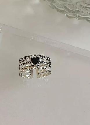 Широкое кольцо сердце серебро 925 покрытие каблучка кільце серце9 фото