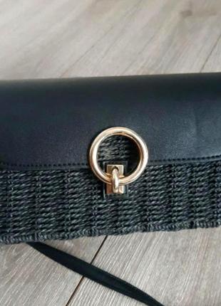 Плетена сумка чорна наплічна з довгою ручкою2 фото