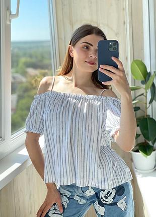 Хлопковый топ в полоску на плечи 1+1=3