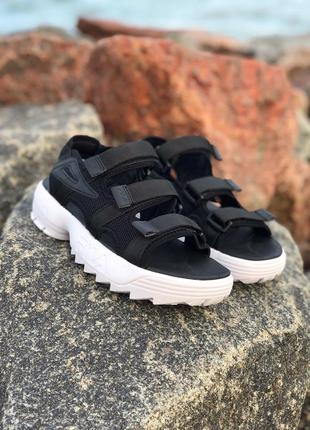 Женские сандалии fila black white sandals черные с белым / smb4 фото