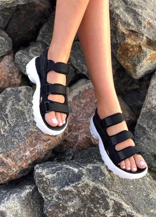 Женские сандалии fila black white sandals черные с белым / smb8 фото