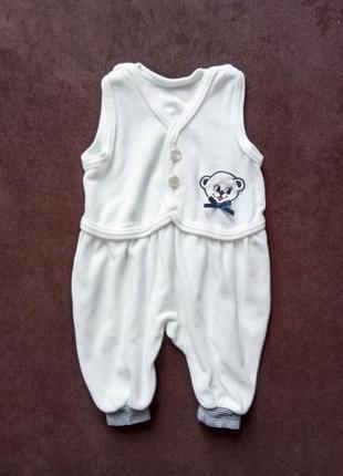 Велюровый человечек без рукавов baby club 56 см нарядный слип безрукавка на 1-3 мес мальчик весна