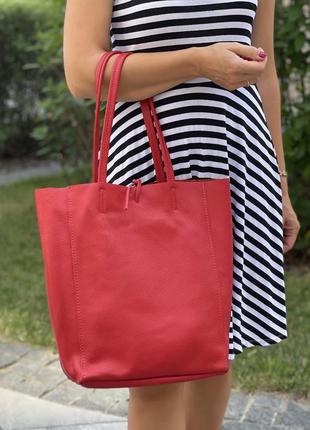 Кожаная красная сумка-шоппер solange, италия, цвета в ассортименте