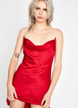 Красное сатиновое мини платье ночной игрушки slip dress dollskill y2k