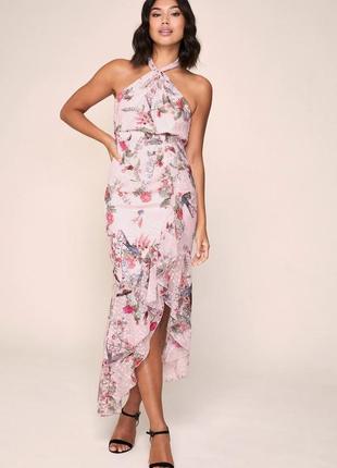Новое!нежное шифоновое цветочное платье – миди с воланом и поясом1 фото