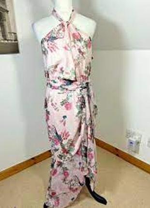 Новое!нежное шифоновое цветочное платье – миди с воланом и поясом5 фото