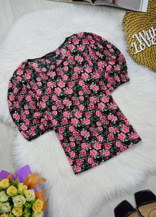 Блуза квіткова блузка квітковий принт буфи резинка жатка