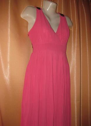 Нарядный легкий шифоновый розовый сарафан платье  l/xl км1096 с черным кружевом на спине2 фото