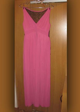 Нарядный легкий шифоновый розовый сарафан платье  l/xl км1096 с черным кружевом на спине4 фото