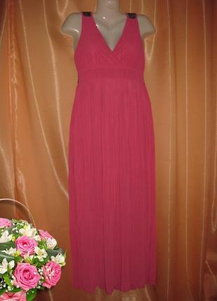 Нарядный легкий шифоновый розовый сарафан платье  l/xl км1096 с черным кружевом на спине6 фото