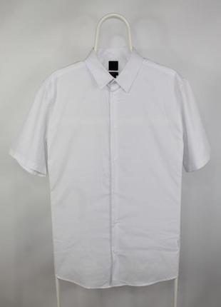 Классическая белоснежная рубашка тенниска h&m slim fit white shirt2 фото