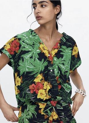 Топ из плотного хлопка  в цветочный принт  гавайскаярубашка оверсайз zara