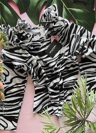 🦓свободная чёрно-белая блуза/блузка животный принт/блузка принт зебра длинный рукав🦓