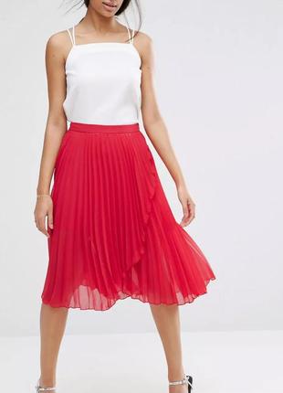 Красная плиссированная юбка миди женская asos, размер м2 фото