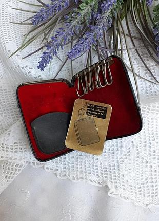 Англия! 🗝key🔑 винтаж ключница каркасная с карабинами кожа футляр для ключей