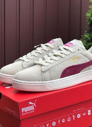 Женские кроссовки puma suede classic замшевые бежевые бордовые2 фото