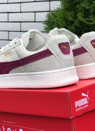 Жіночі кросівки puma suede classic замшеві бежеві бордові4 фото