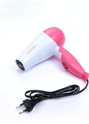 Портативний, дорожній складний фен для волосся nova 1000 вт рожевий1 фото