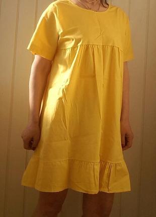 Желтое платье с воланом с/м № 32