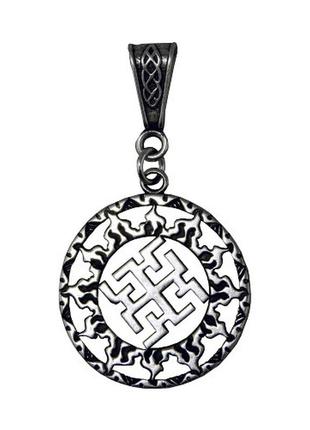 Оберег славянский духобор в солнечном круге серебрение / оберег славянский духобор в солнечном круге серебрение 5x2 см