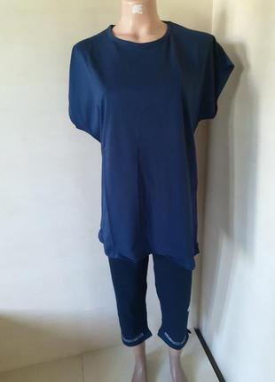 Женская летняя футболка синяя без рисунка большие размеры 52 54