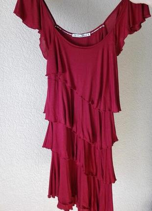 Sale кокетливое асимметричное платье ltb с оборками, рюшами марсала s/m3 фото