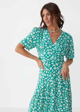 Женское изумрудное платье летнее с цветочным принтом3 фото