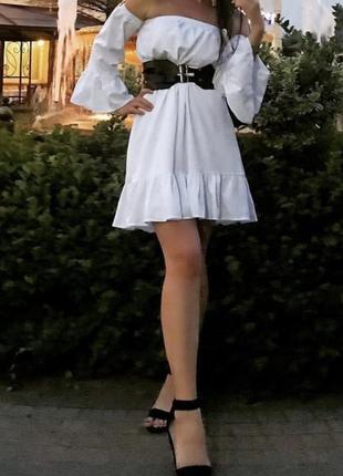 Плаття плаття сукня біле білосніжне сарафан ремінь пояс кльош кльош плечі5 фото
