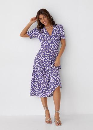 Женское фиолетовое платье летнее с цветочным принтом