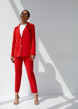Красный женский офисный костюм-двойка с пиджаком и брюками 42, 44, 46, 483 фото