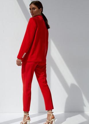 Красный женский офисный костюм-двойка с пиджаком и брюками 42, 44, 46, 484 фото