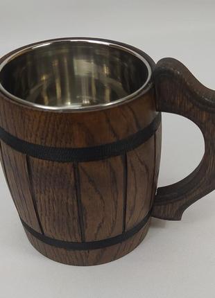 Дерев'яний пивний кухоль з металевою вставкою ручної роботи 0.5 л.6 фото