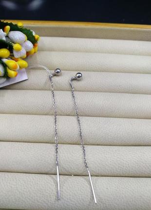 Срібні стильні модні довгі сережки протяжки висульки кульки зерна 9253 фото