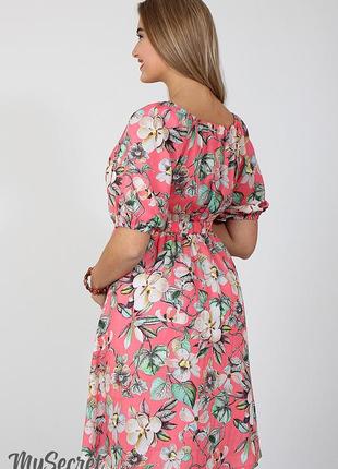Шикарное летнее платье из штапеля для беременных и кормящих roxolana dr-27.101, цветы на коралле5 фото