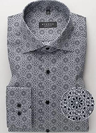 Шикарная серая рубашка в яркий узор eterna modern fit, made in slovakia, молниеносная отправка