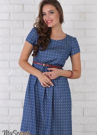 Літнє плаття для вагітних і годуючих celena dr-26.052, джинсово-синє з якорьками, розмір s6 фото