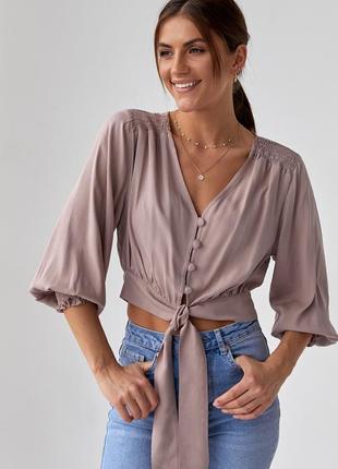 Лляна жіноча блуза - топ кольору капучіно на гудзиках 42-44, 46-48