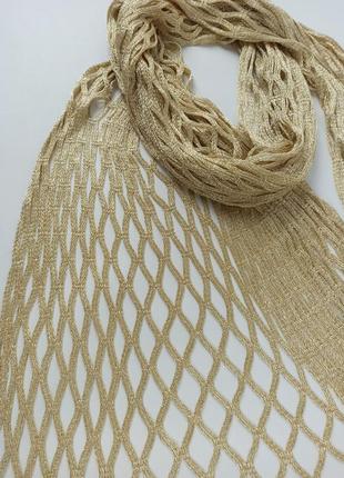 Золотой золотистый вечерний нарядный шарф палантин сетка с люрексом мягкий новый качественный