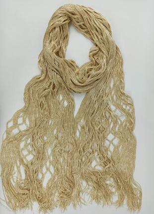Золотой золотистый вечерний нарядный шарф палантин сетка с люрексом мягкий новый качественный
